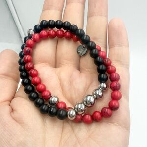 Eye of Horus Protection Elegant Red and Black Gemstone Beaded Bracelet Sets